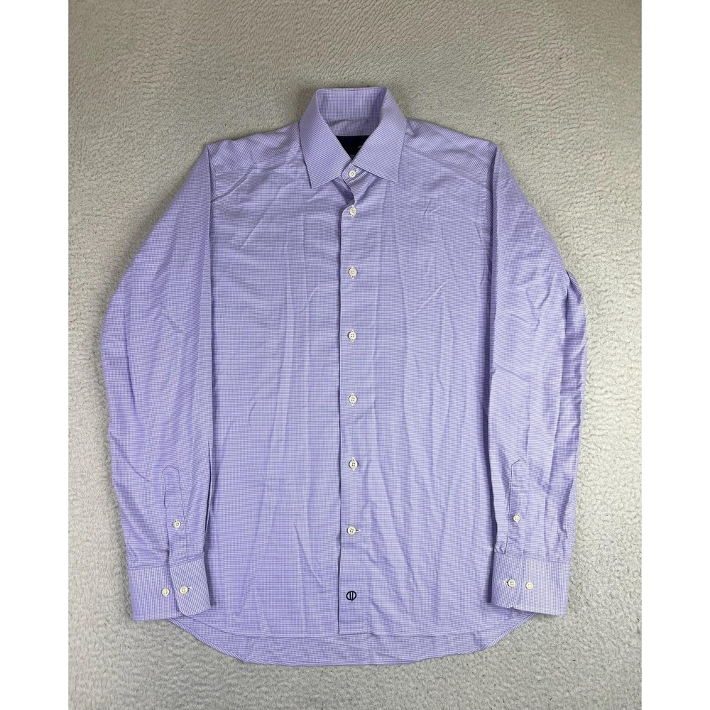 David‎ Donahue Mens 15.5 34/35 Purple Check Trim Fit Cotton Dress Shirt
